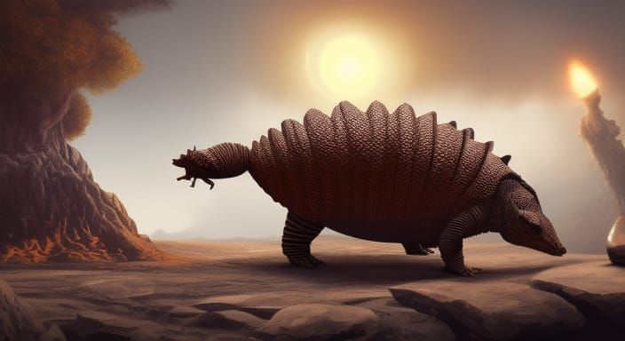 armadillo with a shell made of volcanic rock, animal