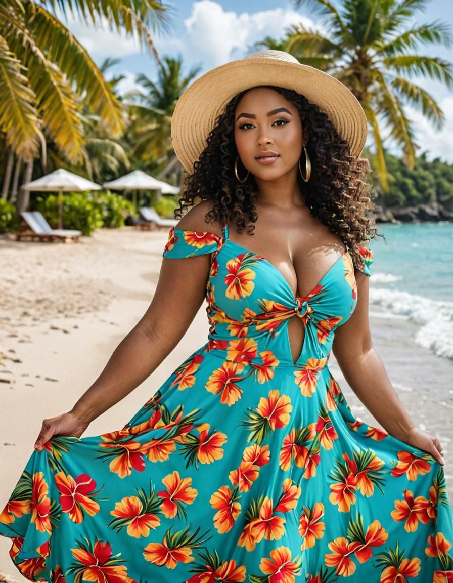 Voluptuous Caribbean Beauty on Tropical Beach