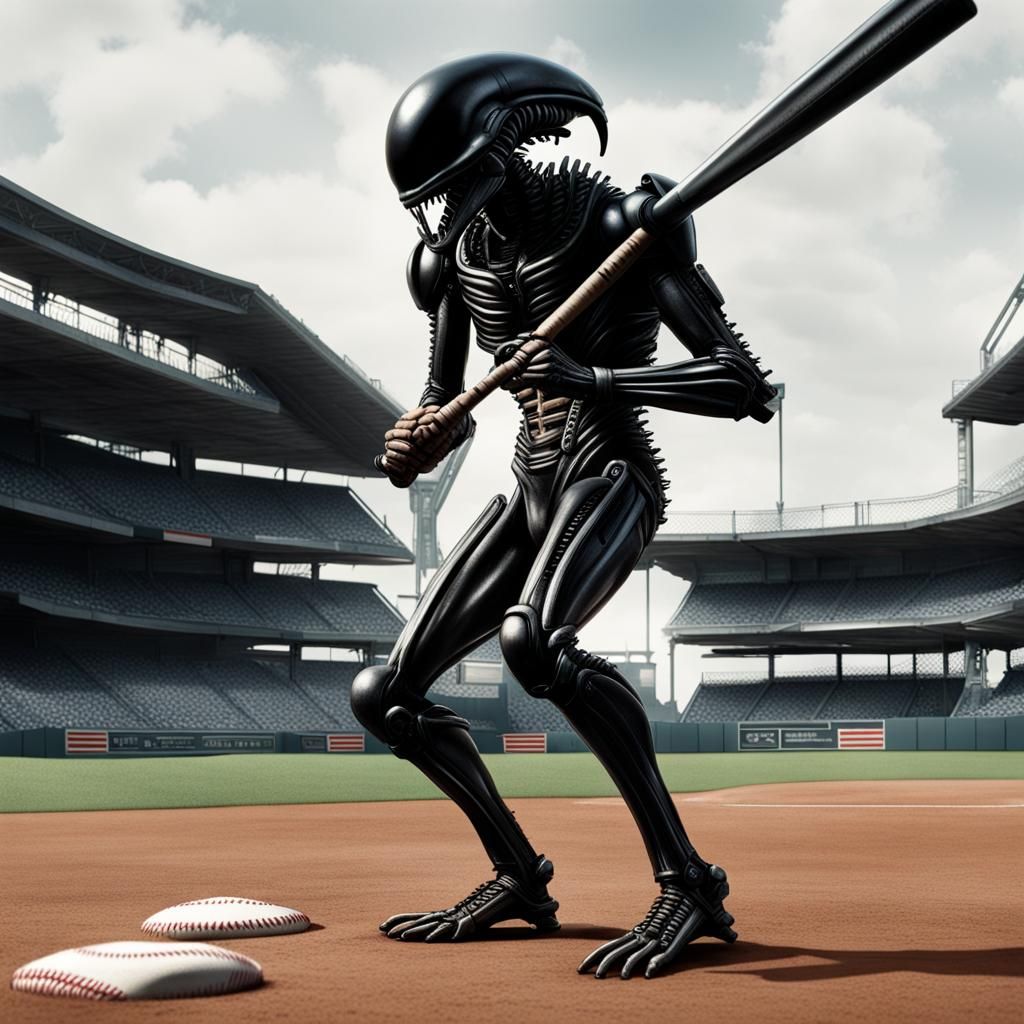 Xenomorph playing futuristic baseball  by @Dawn_Day_Dreamer