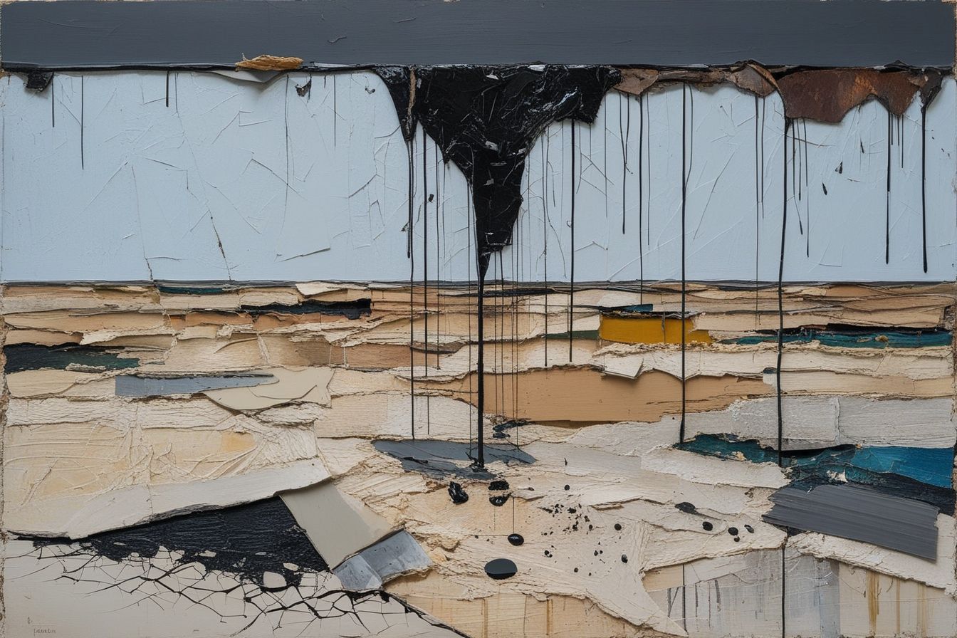 Mixed media landscape with tar