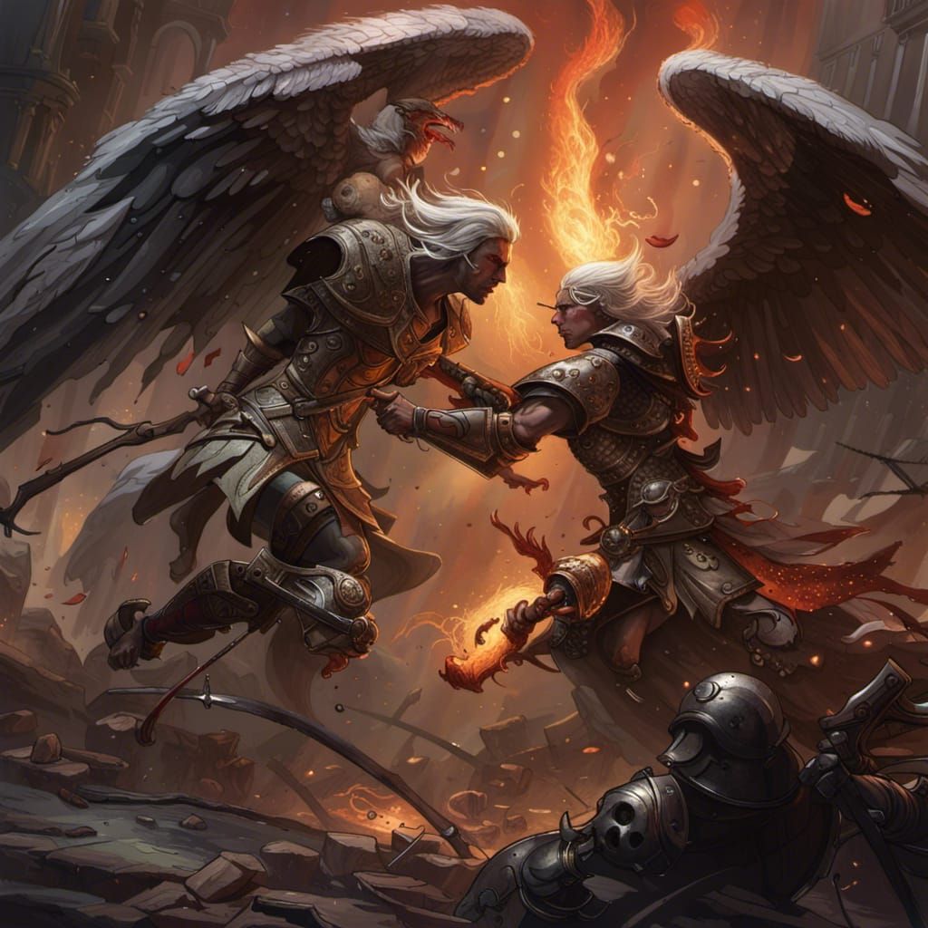 angel and deamon fighting in a war, bout are men - AI Generated Artwork ...