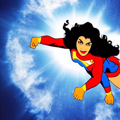 Superwoman Flexing Her Muscles High In Space - Ai Generated Artwork 