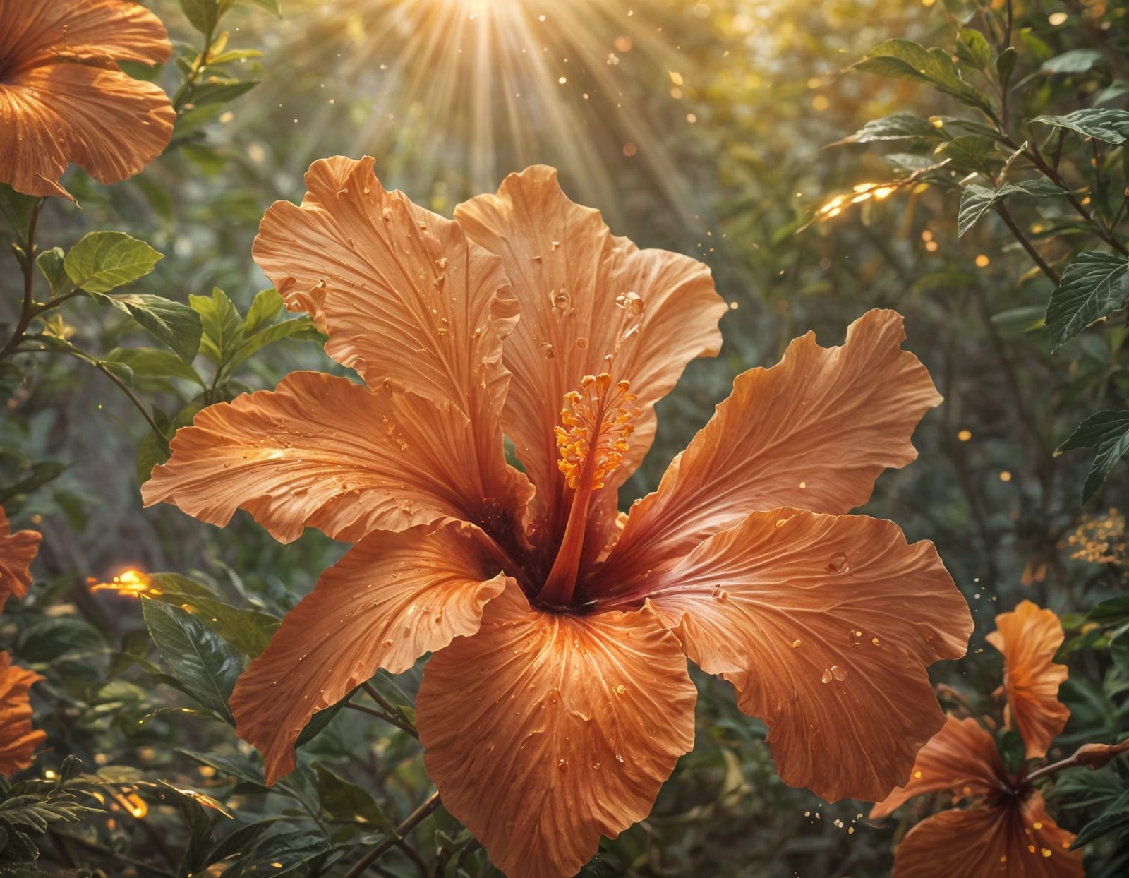 Sunset Hibiscus Flower in Orange Light: 3D Digital Art