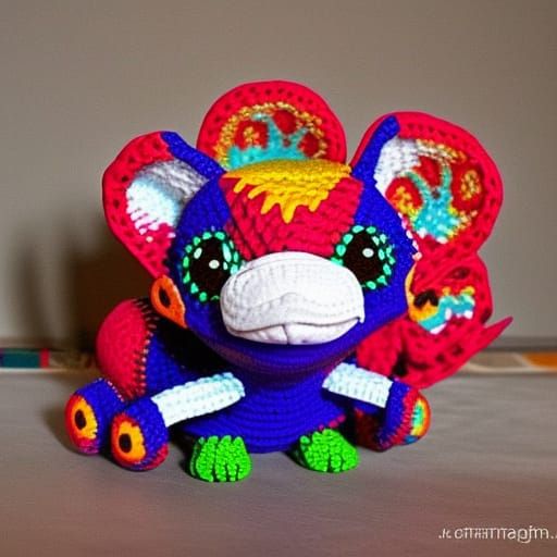 A cute amagrumi Alebrijes crocheted with colorful yearn in a folk art ...