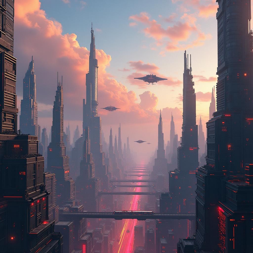 Futuristic Metropolis with Flying Vehicles in 8K