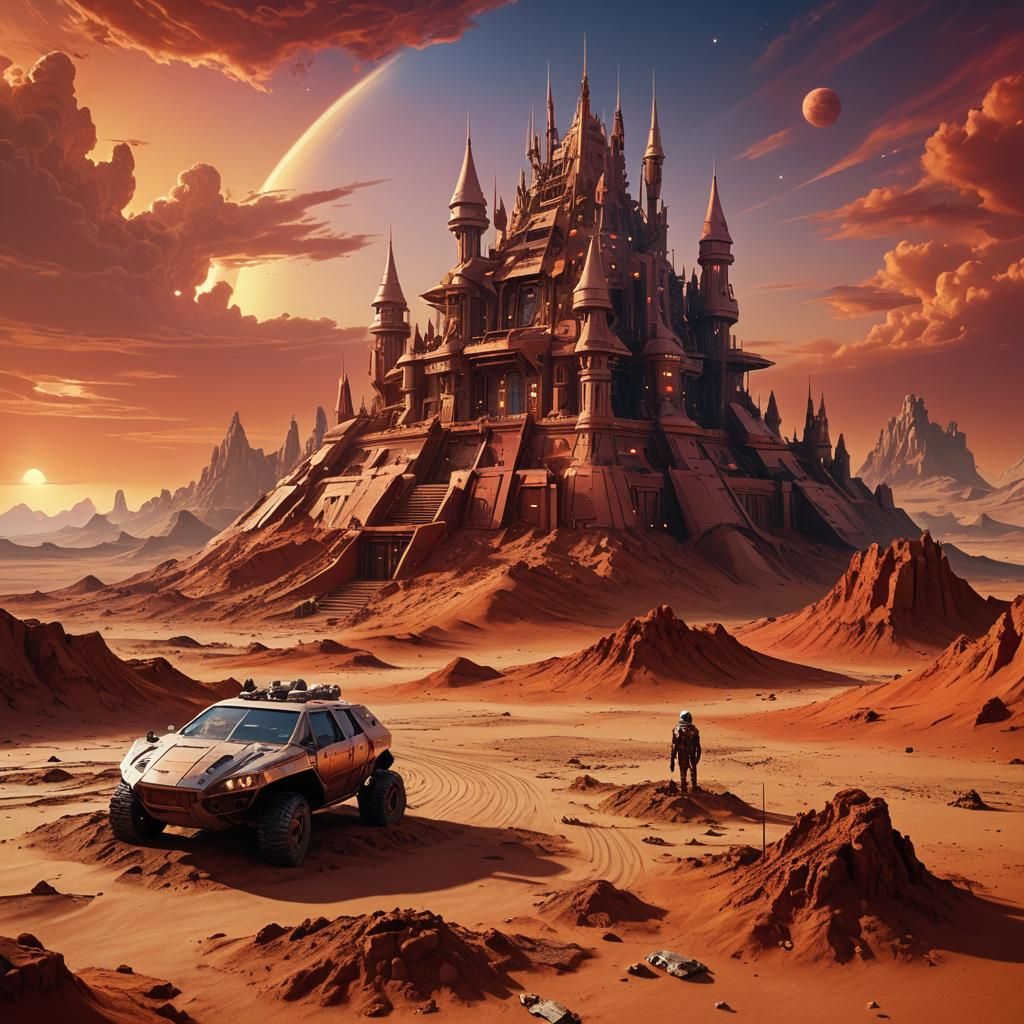 Baroque Sci-Fi Sandcastle on Mars in Digital Art