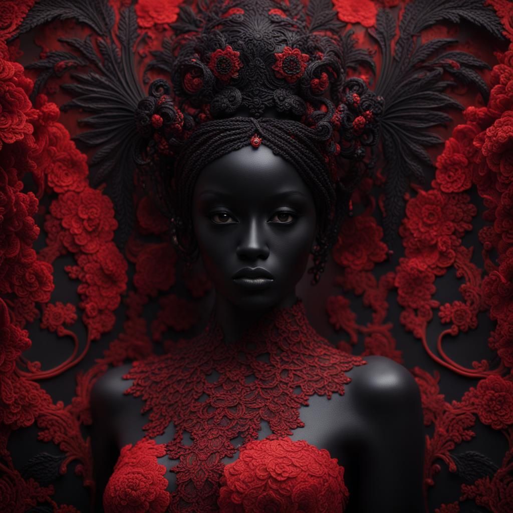 A red lace covering a black figure   by @undefined