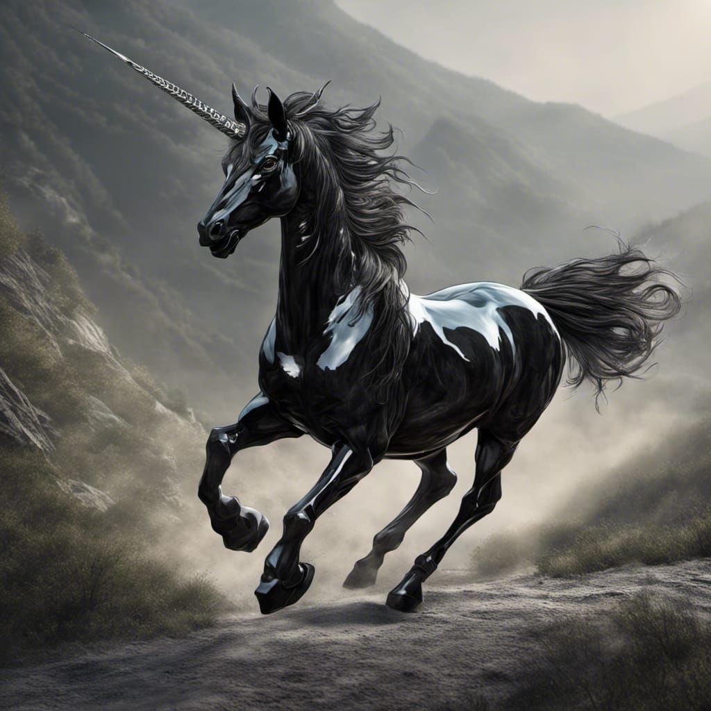 Glass unicorn running in the hills.