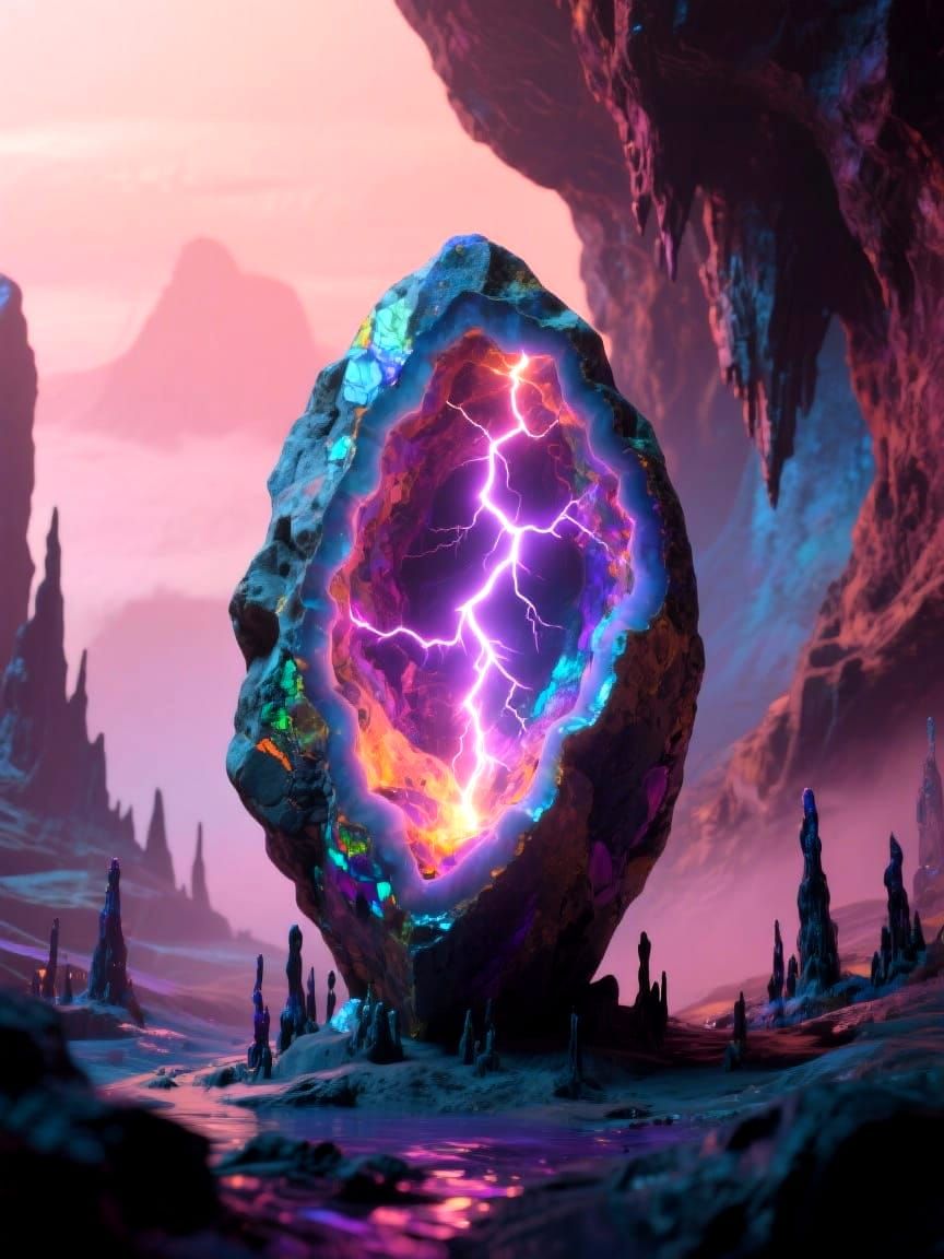 Petrified lightning trapped in septarian stone