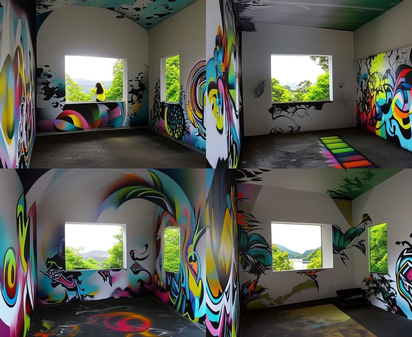 Graffiti art, street art, spray paint, high contrast, colorful