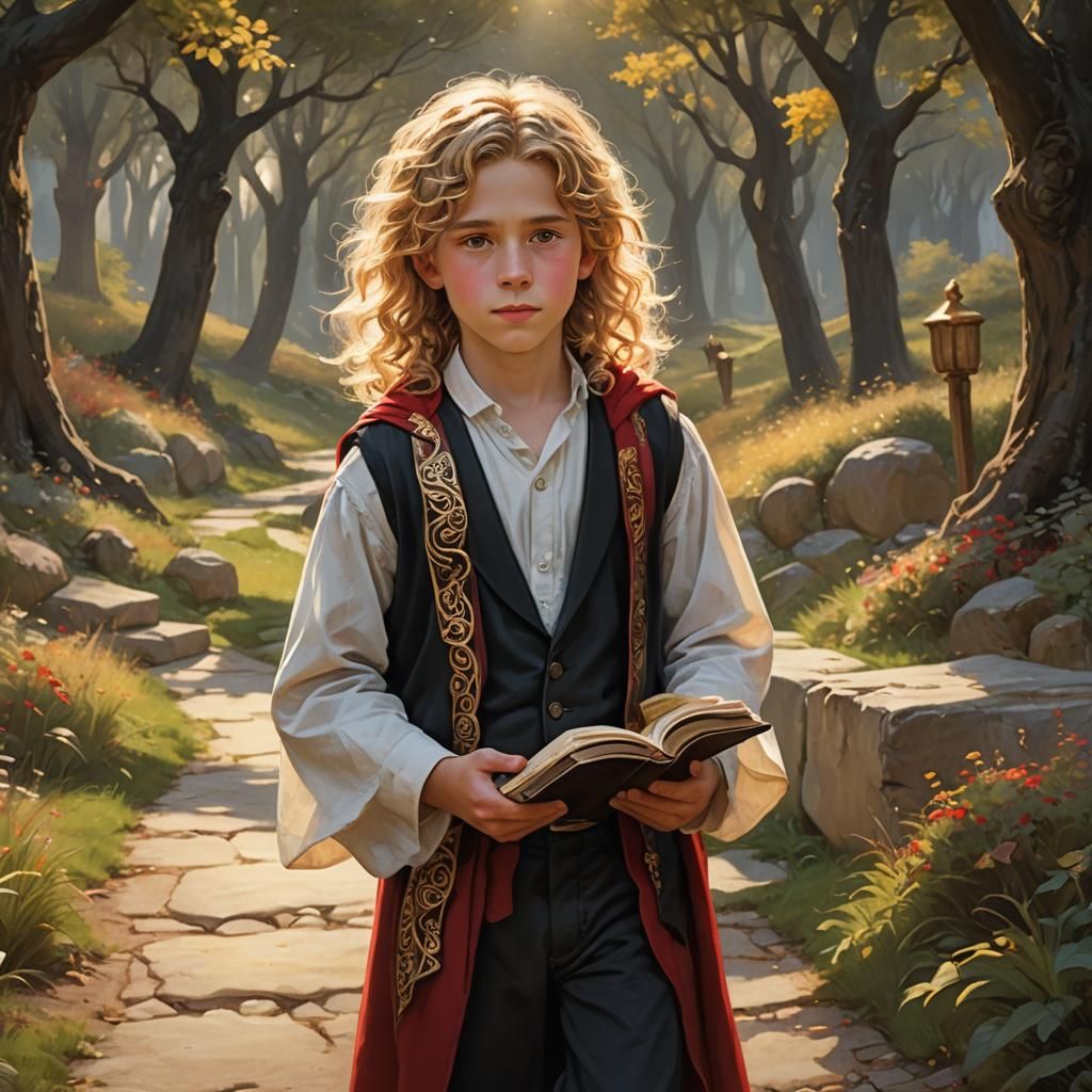 Golden-Haired Boy with Torah: Fantasy Concept Art
