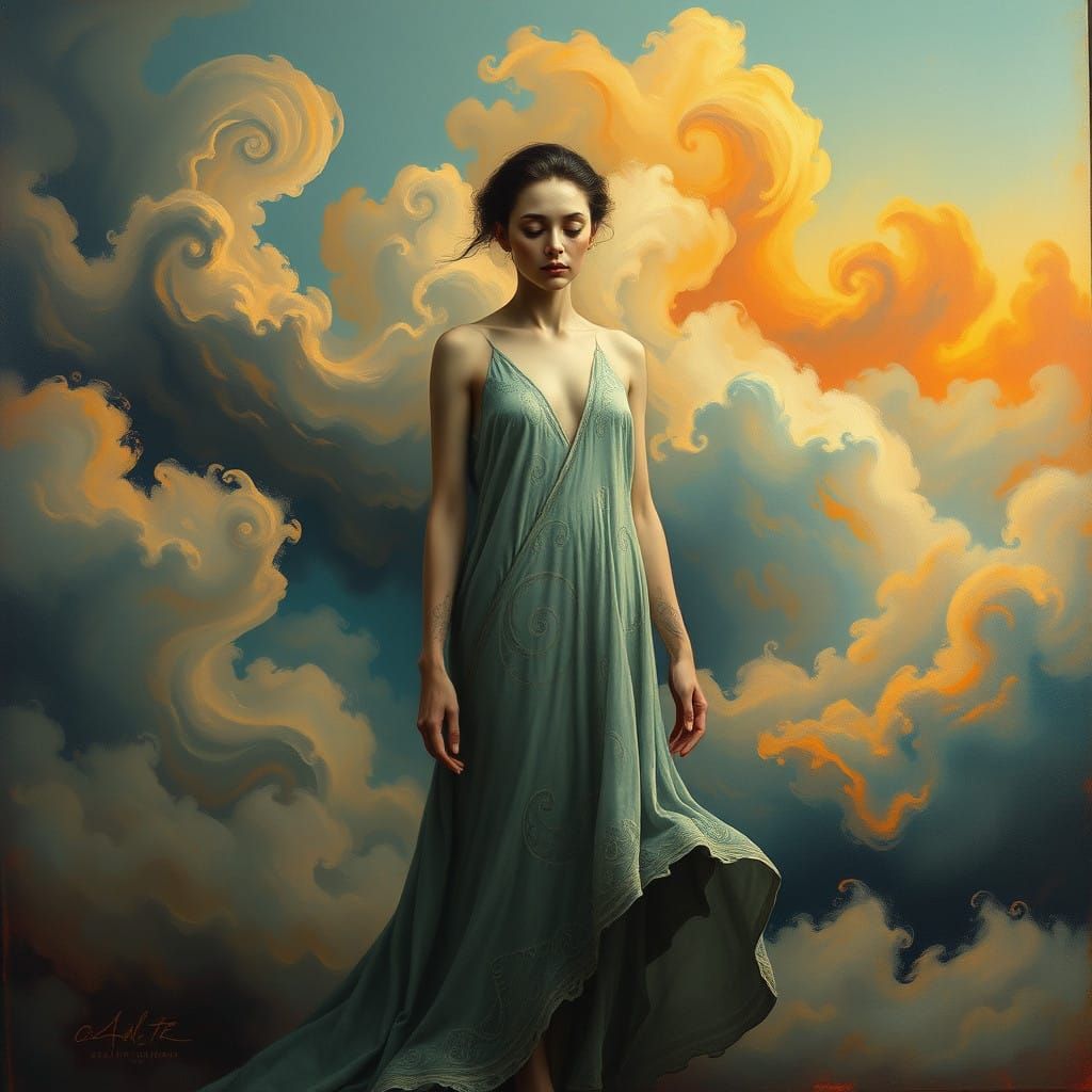 Ethereal Contemplation in Dreamlike Landscape