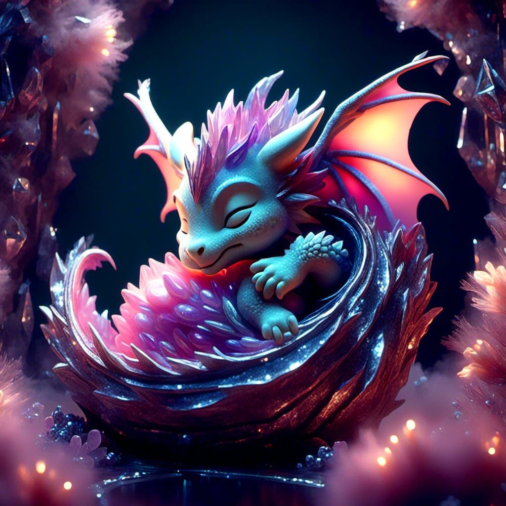<lora:Crystalline Meta:1.0> cute adorable baby dragon sleeping
