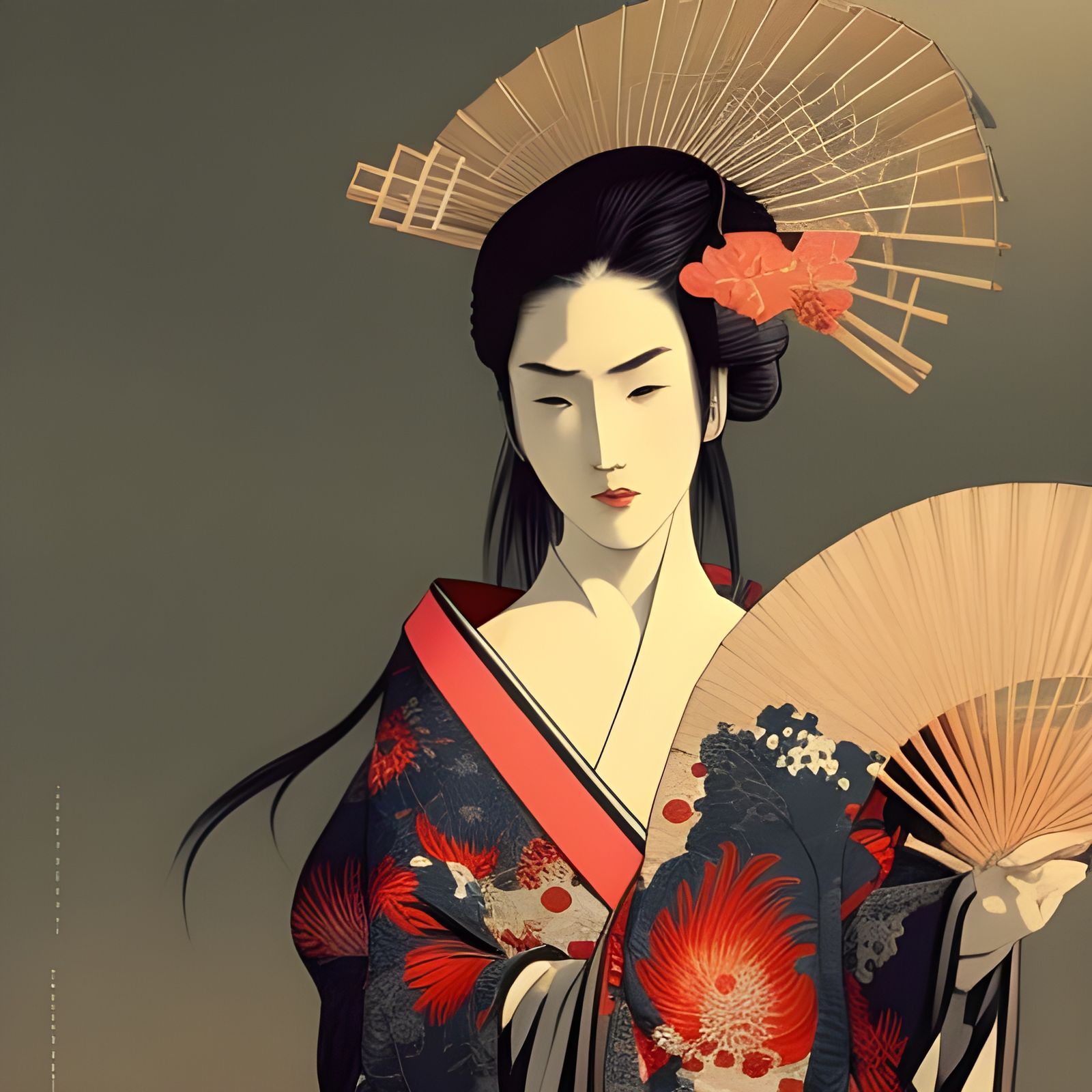 Lady With Kimono And Hand Held Fan - AI Generated Artwork - NightCafe ...