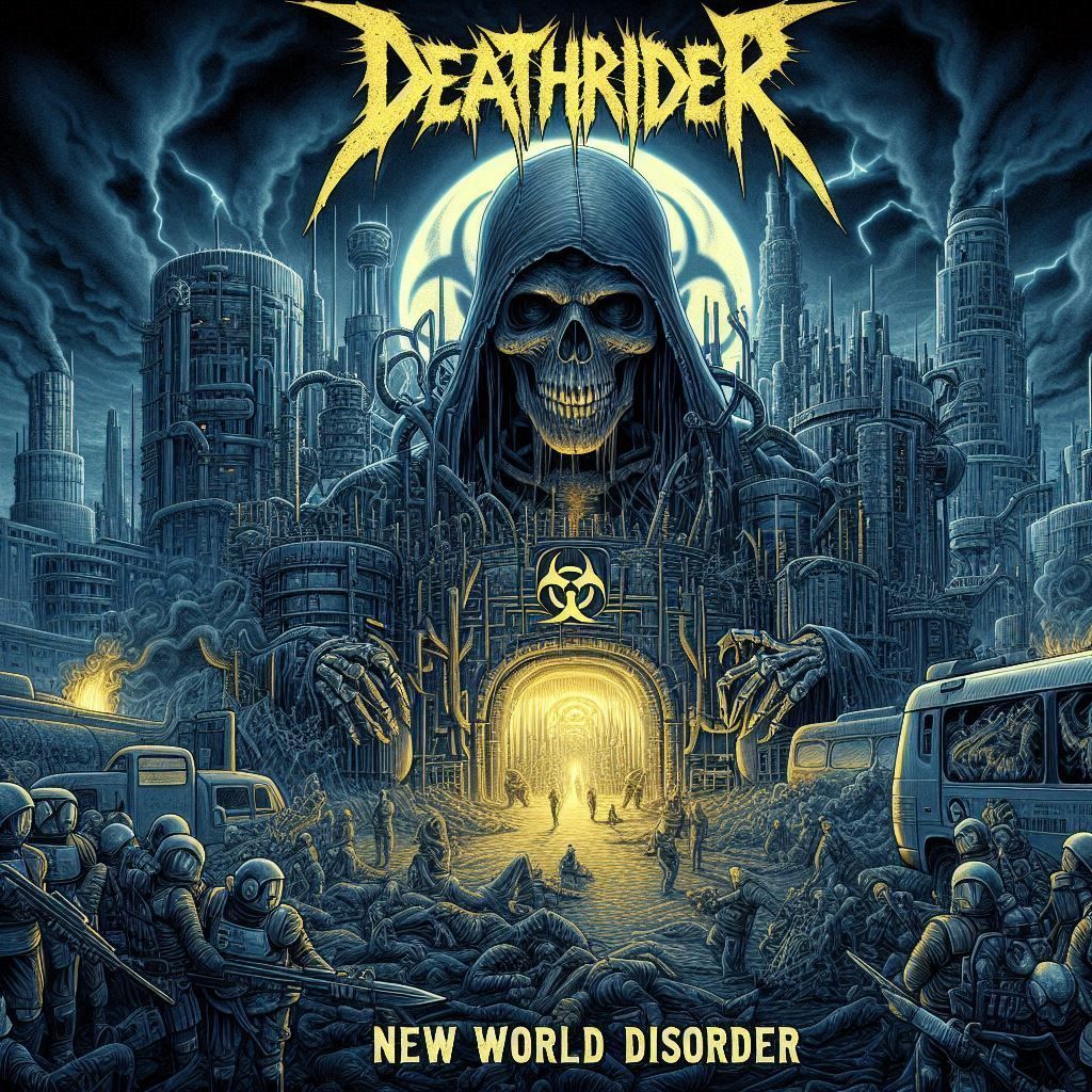 Original Death Metal Album Cover Of The Band "Deathrider" & Their Album "New World Disorder"