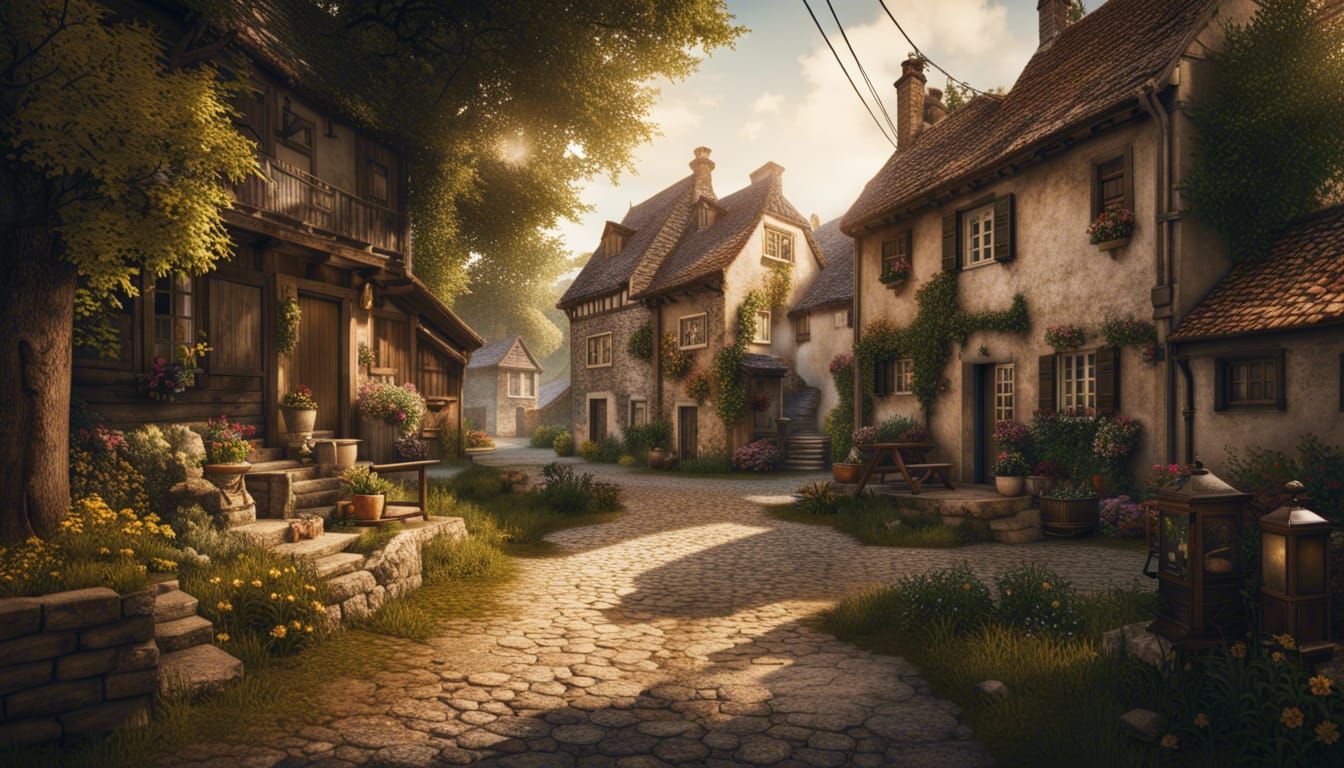 Cosy village - AI Generated Artwork - NightCafe Creator