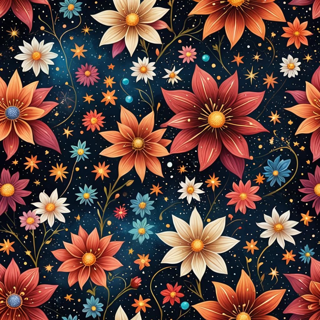 Illustrate a close-up of flowers in bloom, their petals made...