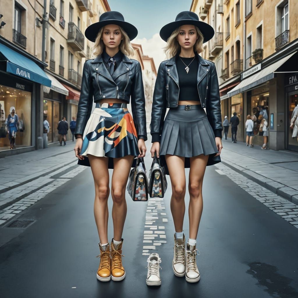 "Hyperrealistic street photograph of a person’s legs wearing...