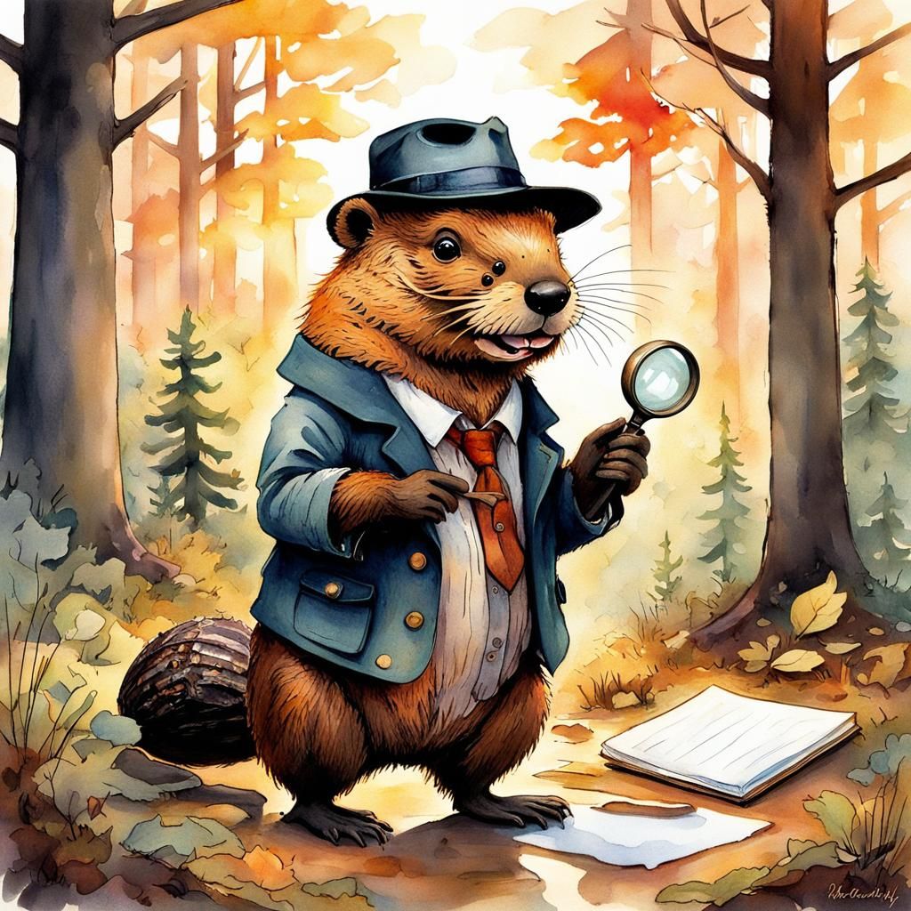 beaver dons a detective's attire - AI Generated Artwork - NightCafe Creator