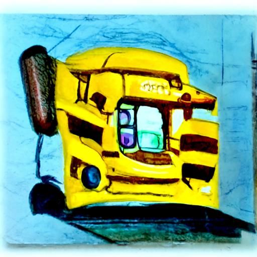 child's colored pencil drawing of a school bus