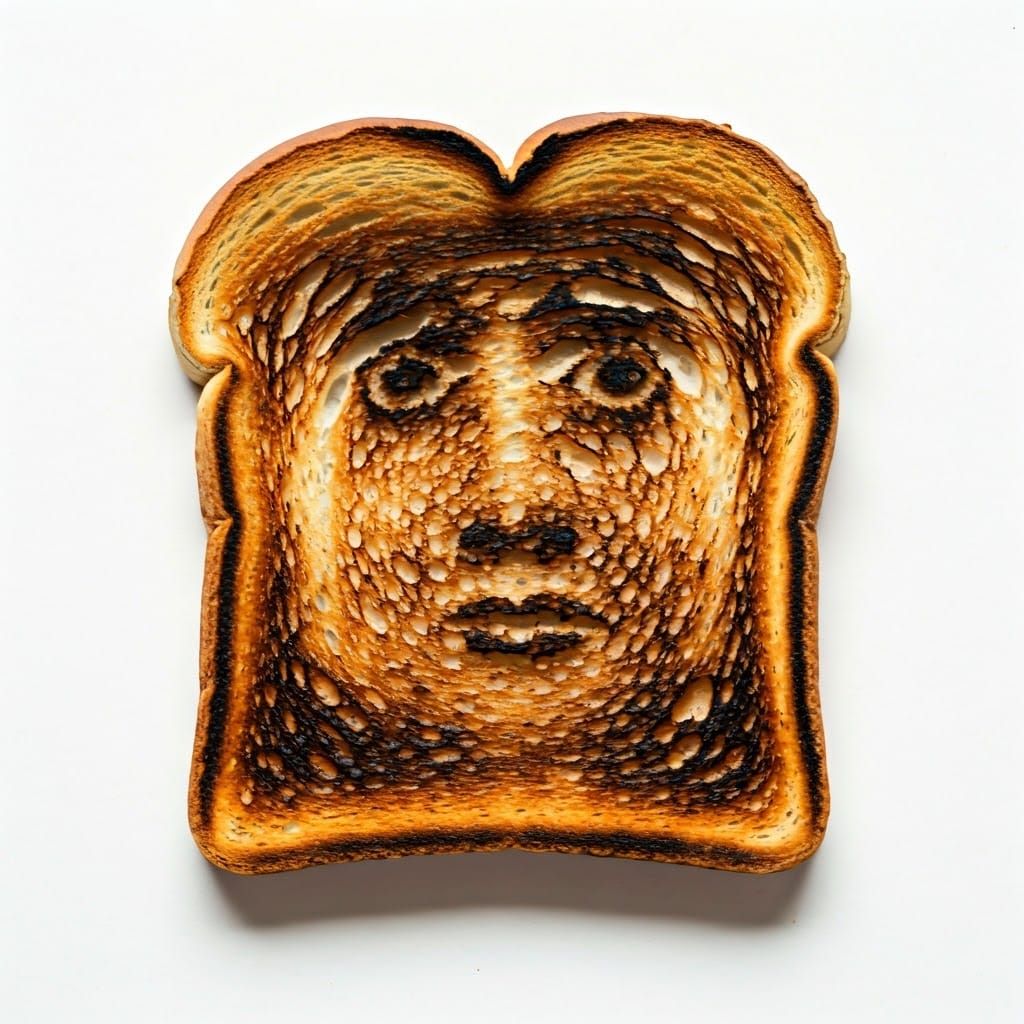 a piece of toast with scorch marks that kind of resemble a face  by @Dantonio