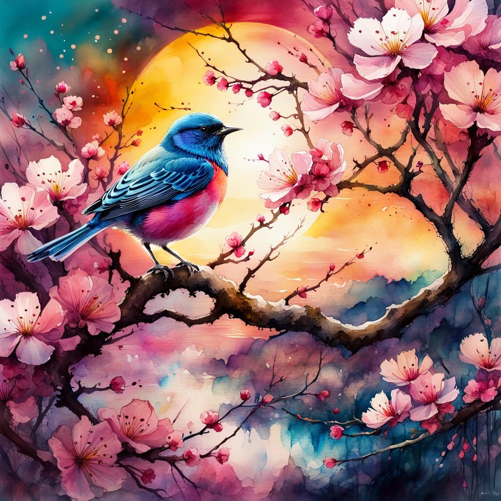 How to Paint A Bird and Cherry Blossoms--with Acrylics 