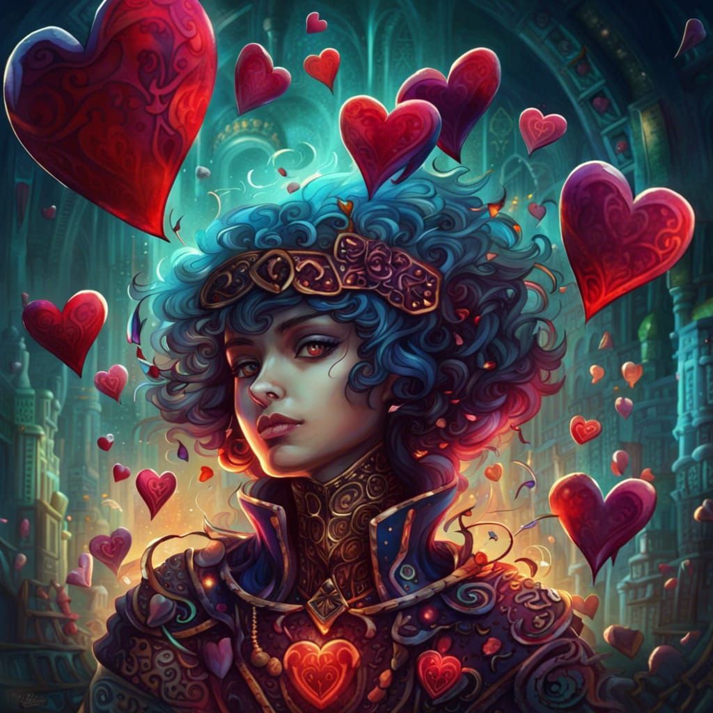A digital character only from hearts and computer characters