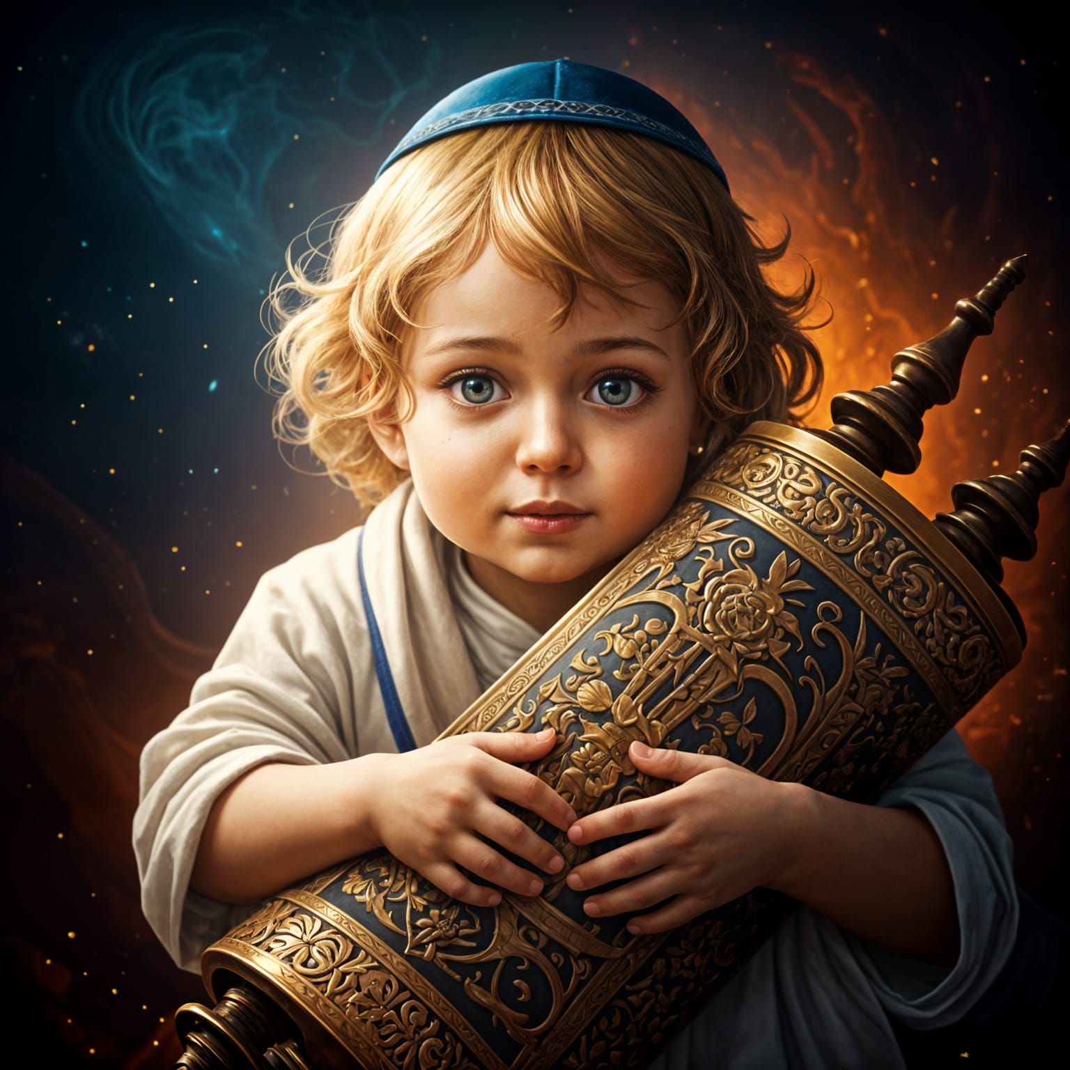 Jewish Baby with Torah Scroll: Detailed Matte Painting
