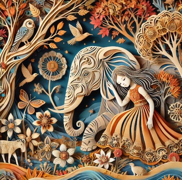 a young girl gently resting her hand on an elephant's trunk