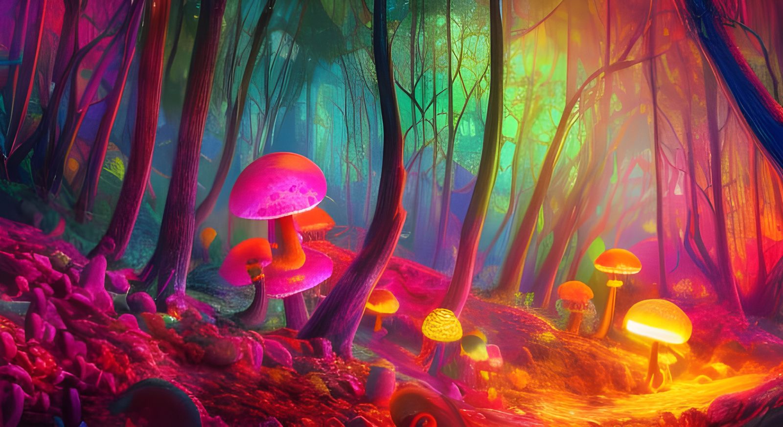 Enchanted Psychedelic Electric Neon Mushroom Forest ( For My...