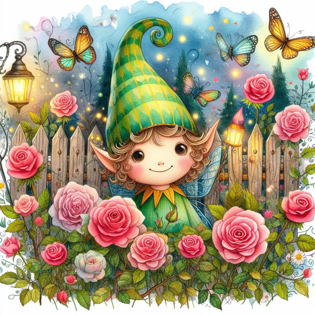 little elves living in a rosebush