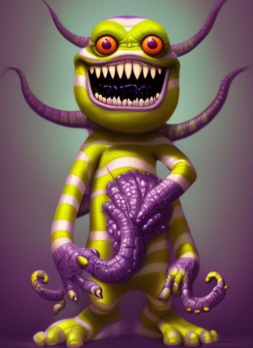 slimy purple and gold striped monster