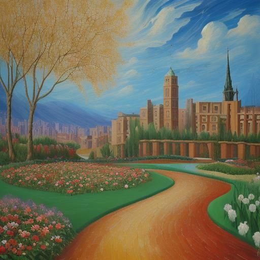 City Park Garden in Neo-Impressionist Style