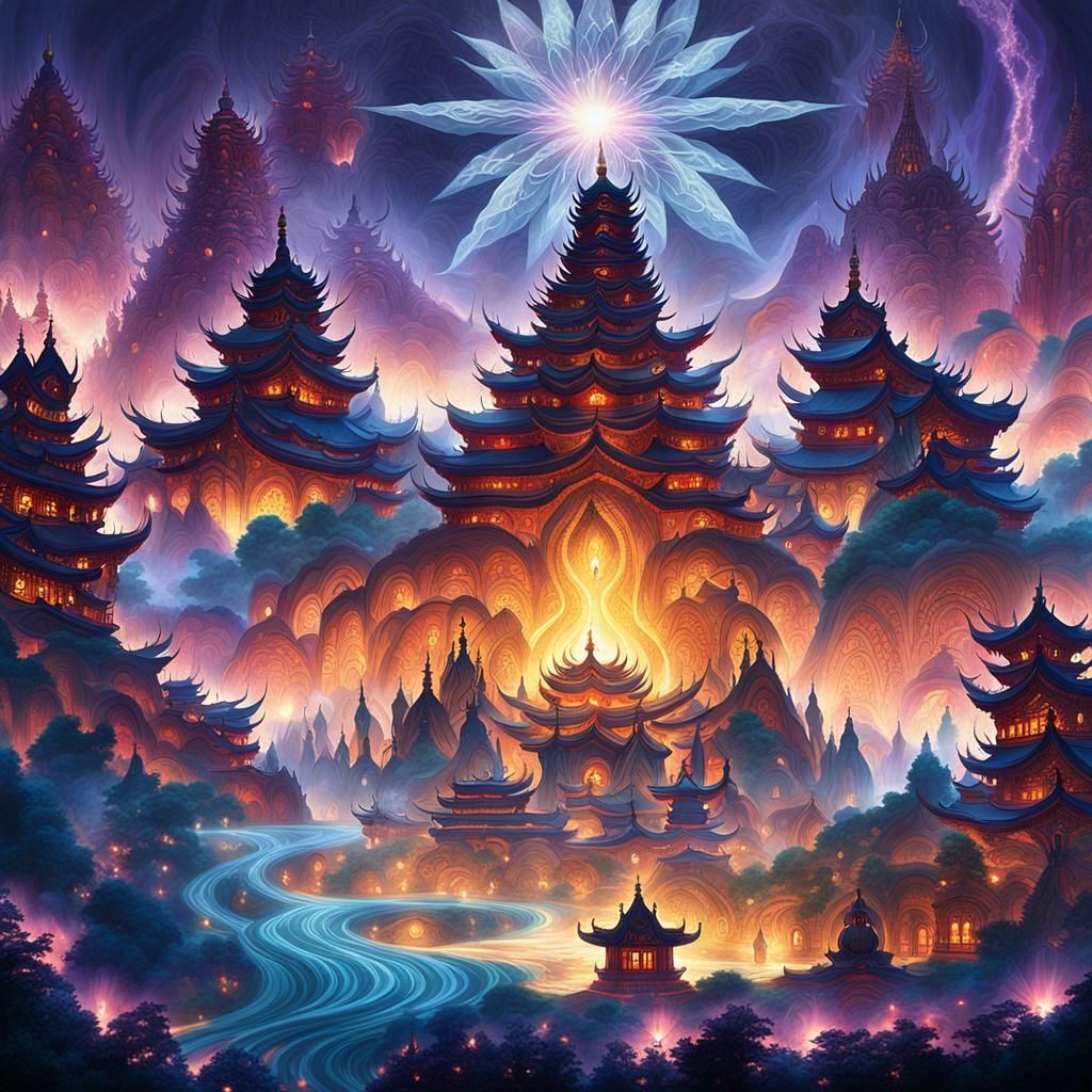 Buddha Dipamkara and Sakyamuni in Dreamlike Setting