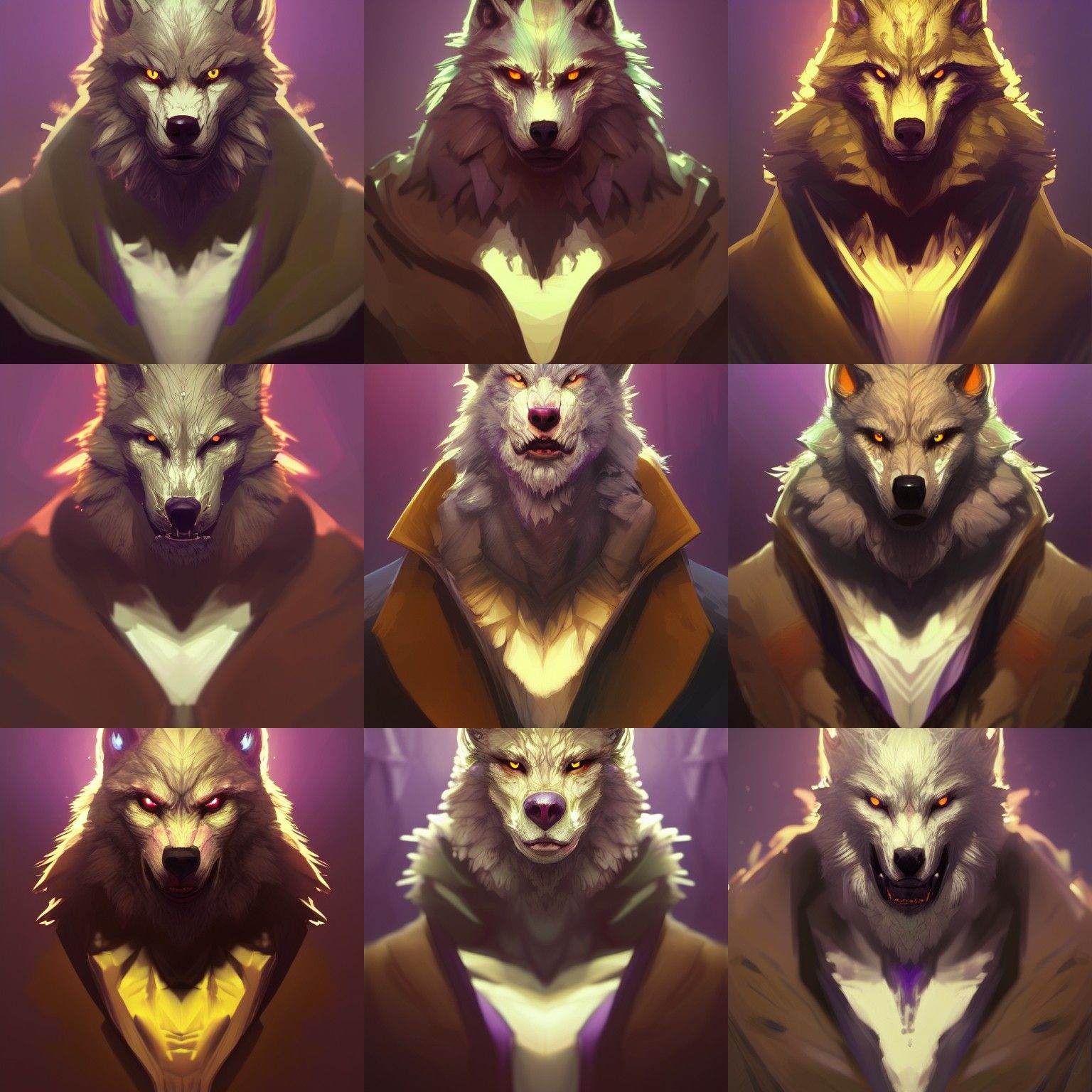 werewolf ,king , purple head and shoulders portrait, 8k reso...