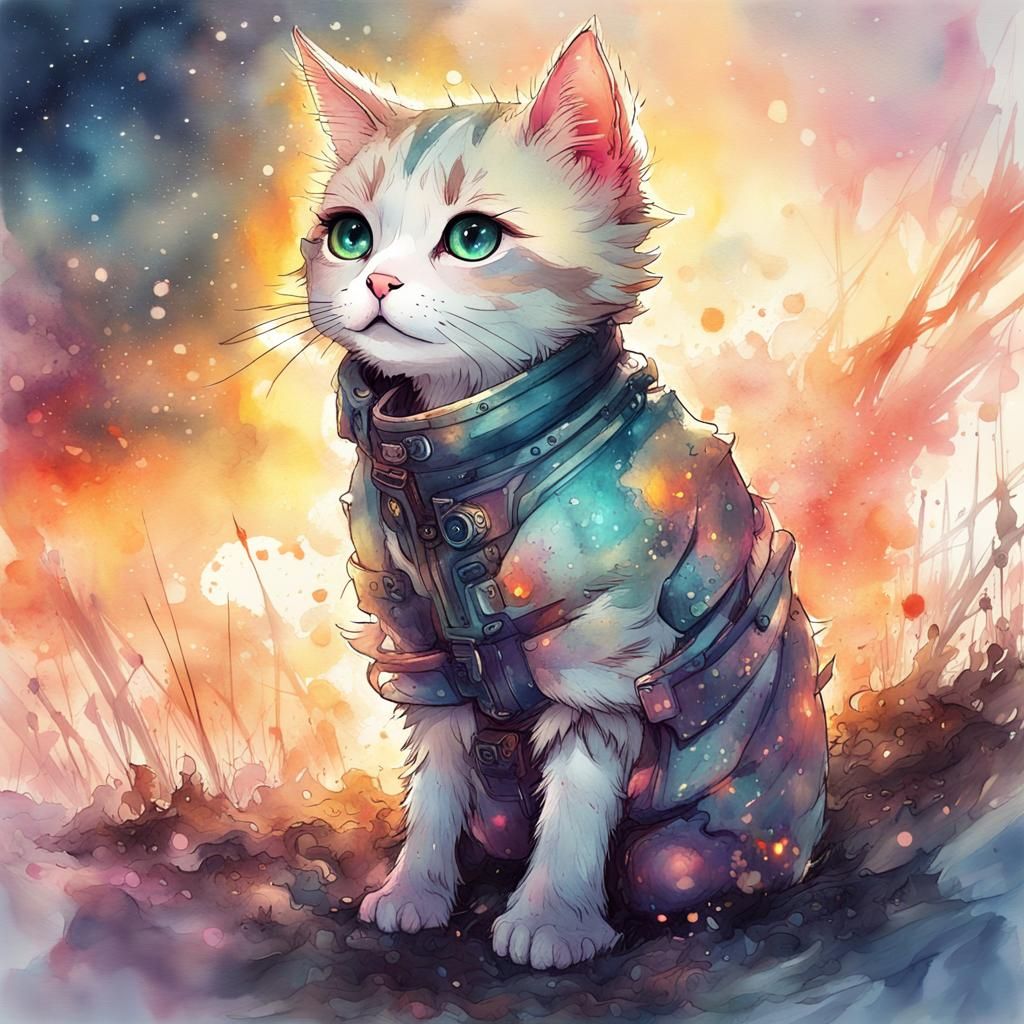 flowery cat water color