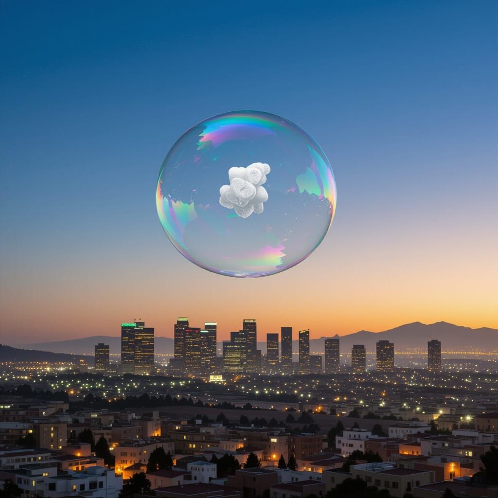 Soap Bubble Snake Glides Over Pastel Sunset Sky