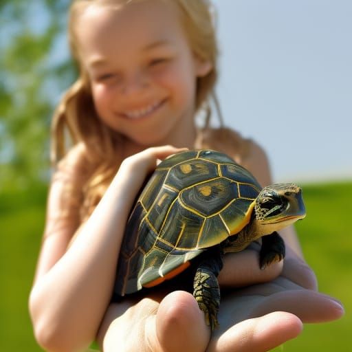 girl holding a turtle