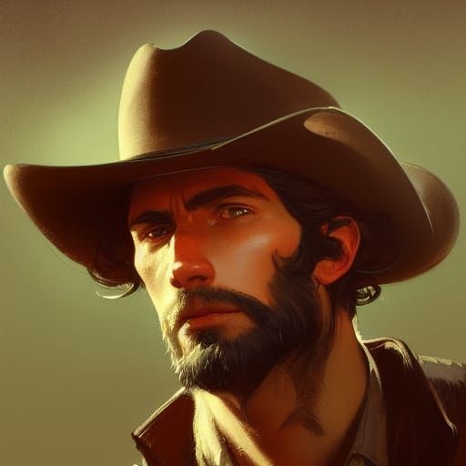 Handsome Cowboy green eyes head and shoulders portrait, 8k r...