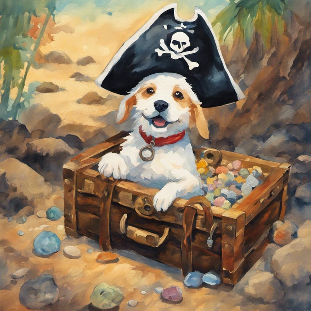 imagine A pirate pup on a treasure hunt in Gouache Style, Watercolor ...