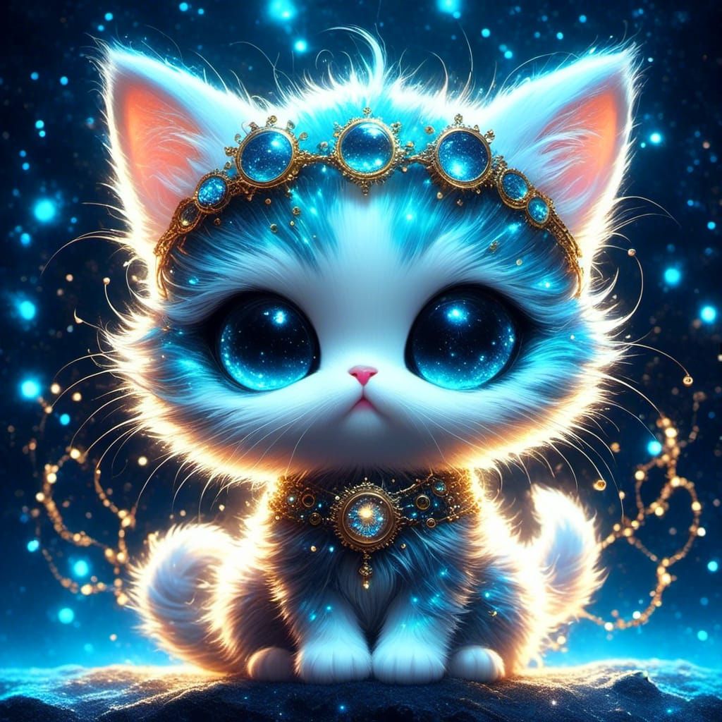 a magic intricate adorable cute steampunk robot kitten as constellation ...