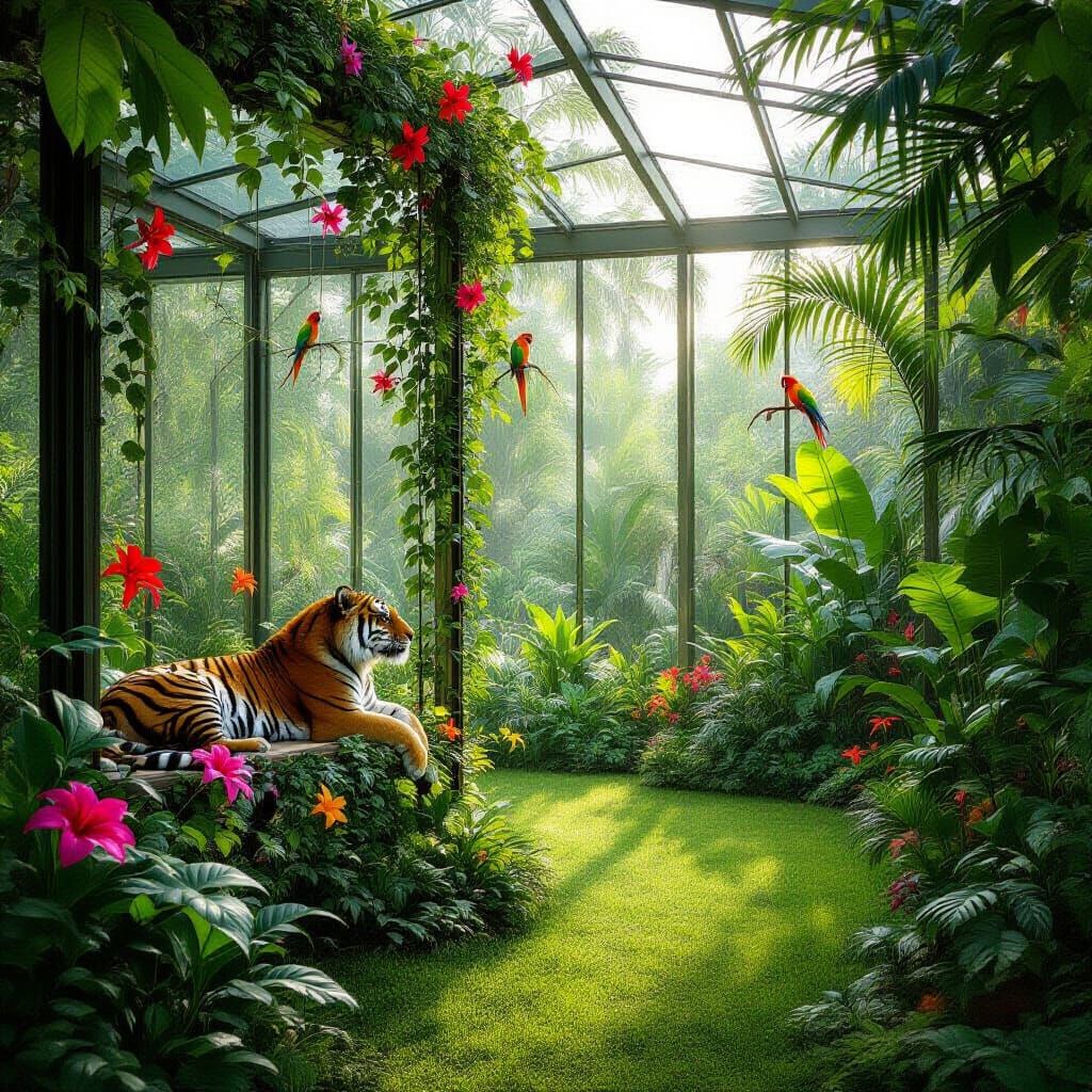 Glass House Jungle with Exotic Animals