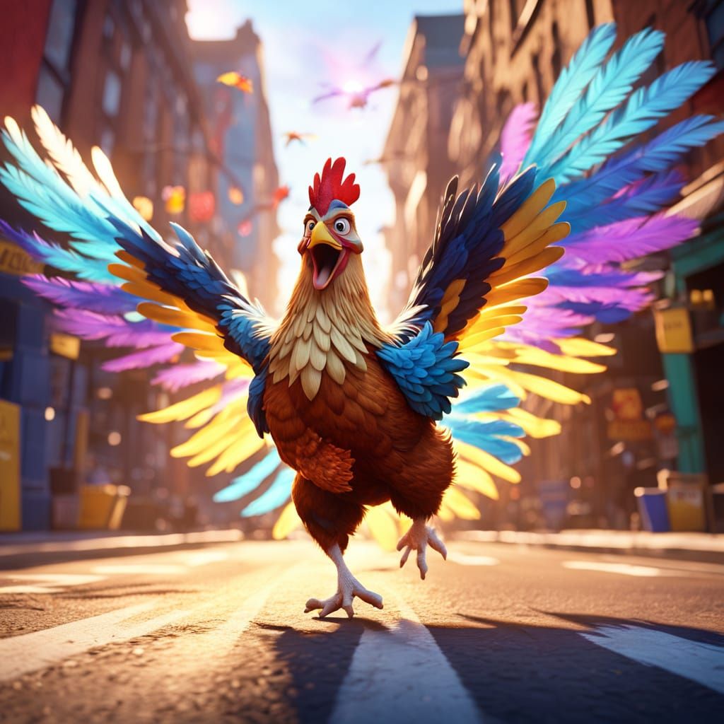 Rooster Escapes the City  by @VallyND