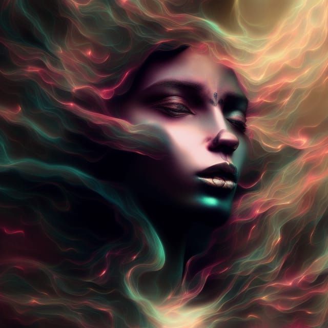 Beautiful brown skinned sorceress of fire, surrounded by fla...
