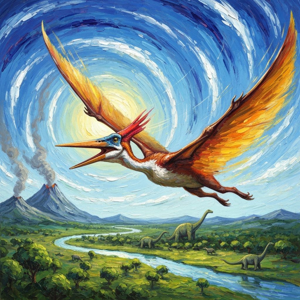 Pteranodon sweeps across a swirling, cobalt-blue prehistoric sky  by @Tangodream