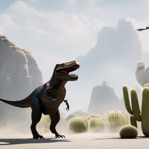 Realistic T-Rex Chrome Dino Game dinosaur jumping over a cactus - AI  Generated Artwork - NightCafe Creator