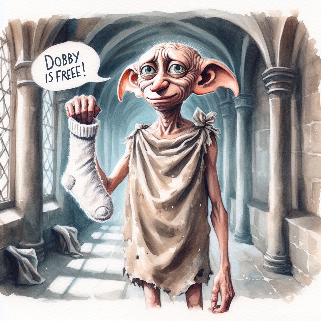 Master has given Dobby a sock.