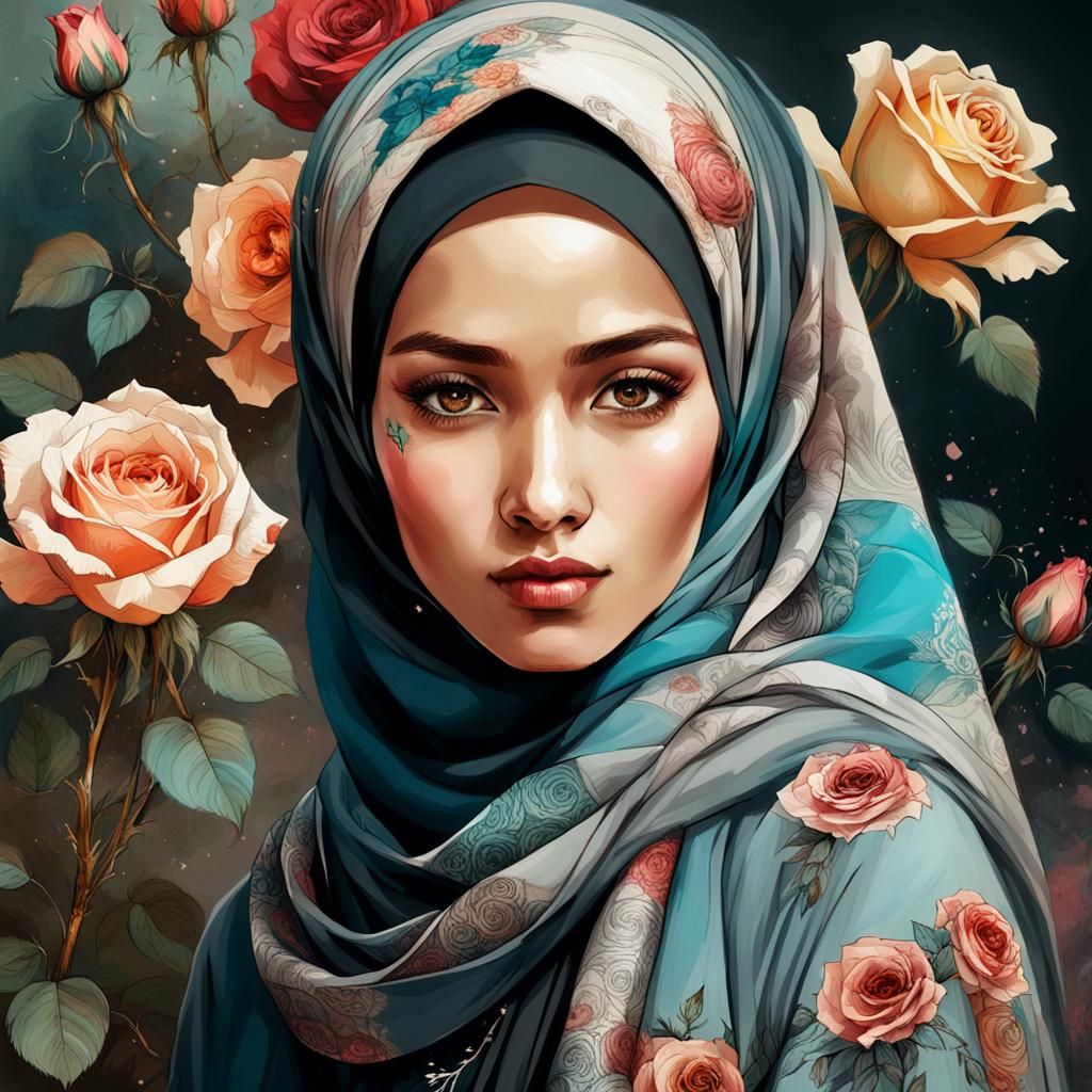 Portrait of a beautiful woman wearing hijabs - AI Generated Artwork ...