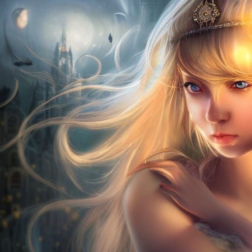 Cute. Magical shining young mistress looking into the camera...