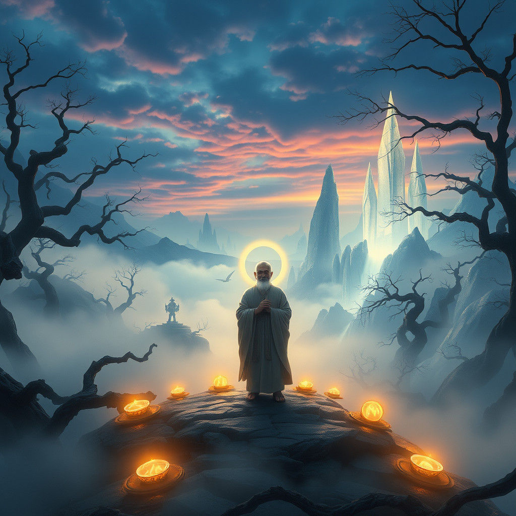 Mystical Sage in Fantastical Landscape, Digital Matte Painti...